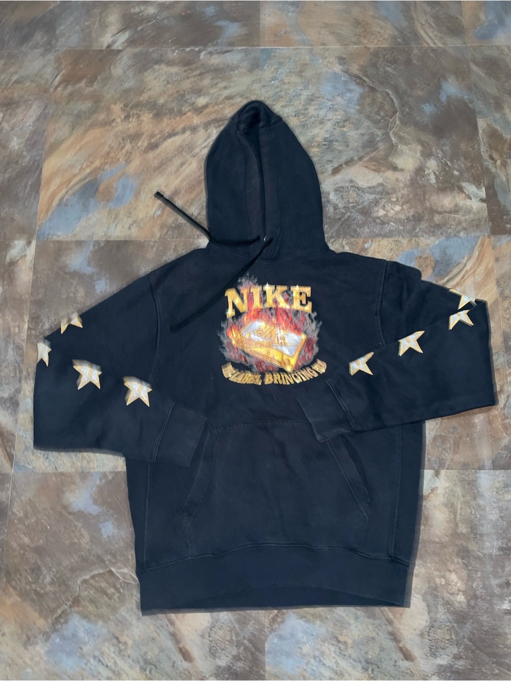 Nike Black Graphic Hoodie with Star Sleeve Details